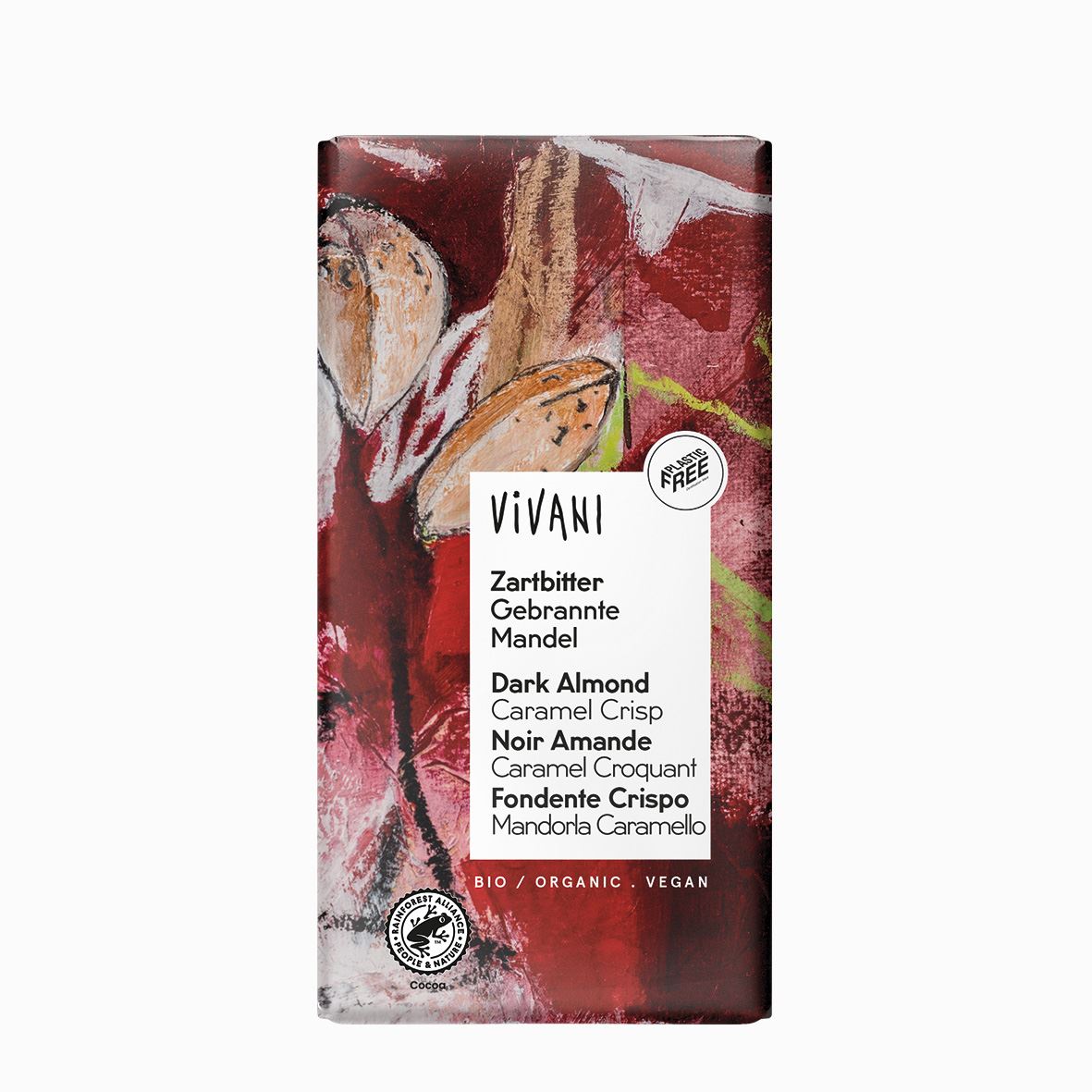 CHOCOLATE NEGRO CON ALMENDRA GARRAPIÑADA BIO 80gr (U/C 10)-VIVANI