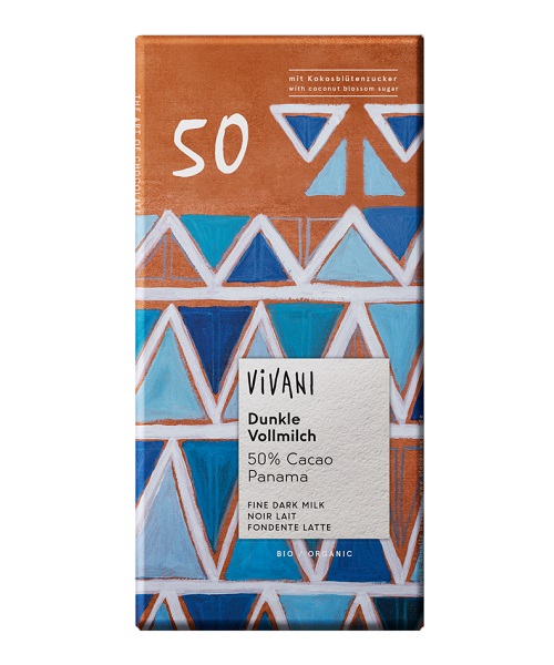 CHOCOLATE LECHE 50% AZÚCAR COCO BIO 80gr-VIVANI