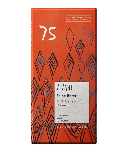 CHOCOLATE NEGRO FINO 75% AZÚCAR COCO BIO 80gr (U/C 10)-VIVANI