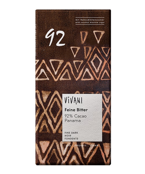 CHOCOLATE NEGRO FINO 92% AZUCAR COCO BIO 80gr (U/C 10)-VIVANI