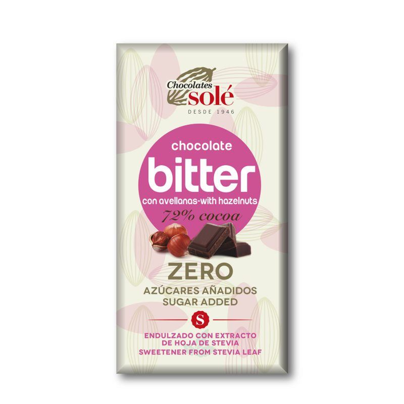 CHOCOLATE BITTER 72% AVELLANA stevia 100gr-SOLE