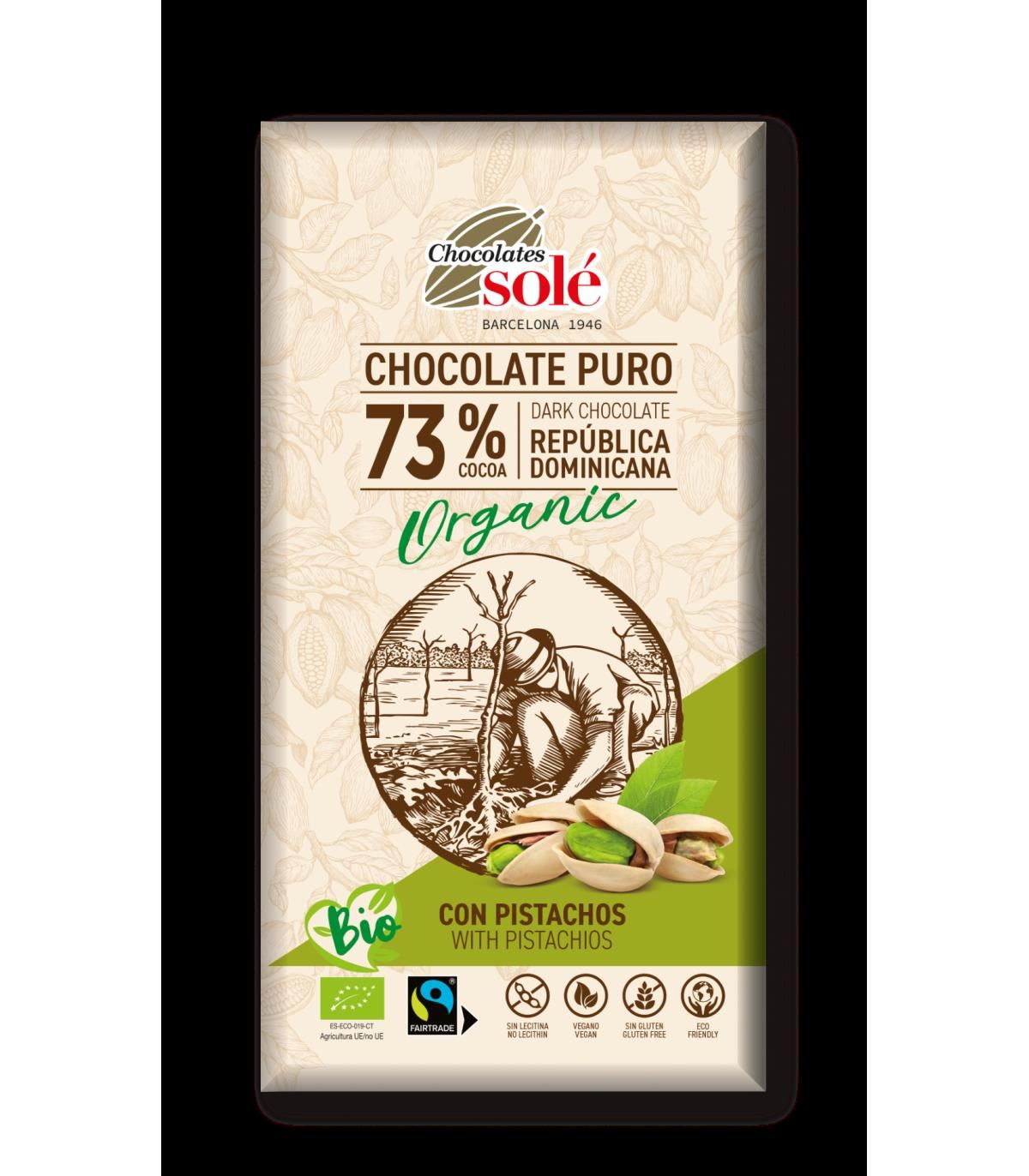 CHOCOLATE NEGRO 73% PISTACHO ECO 100gr-SOLE