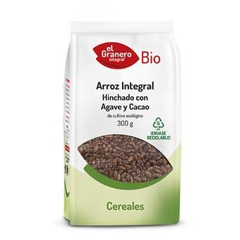 ARROZ INTEGRAL HINCHADO CON AGAVE Y CACAO BIO 300gr (U/C 6)-EL GRANERO