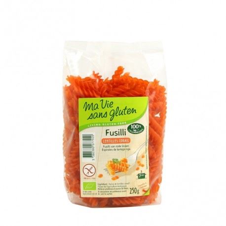 FUSILLI LENTEJA ROJA S/G 250gr-MA VIE SANS