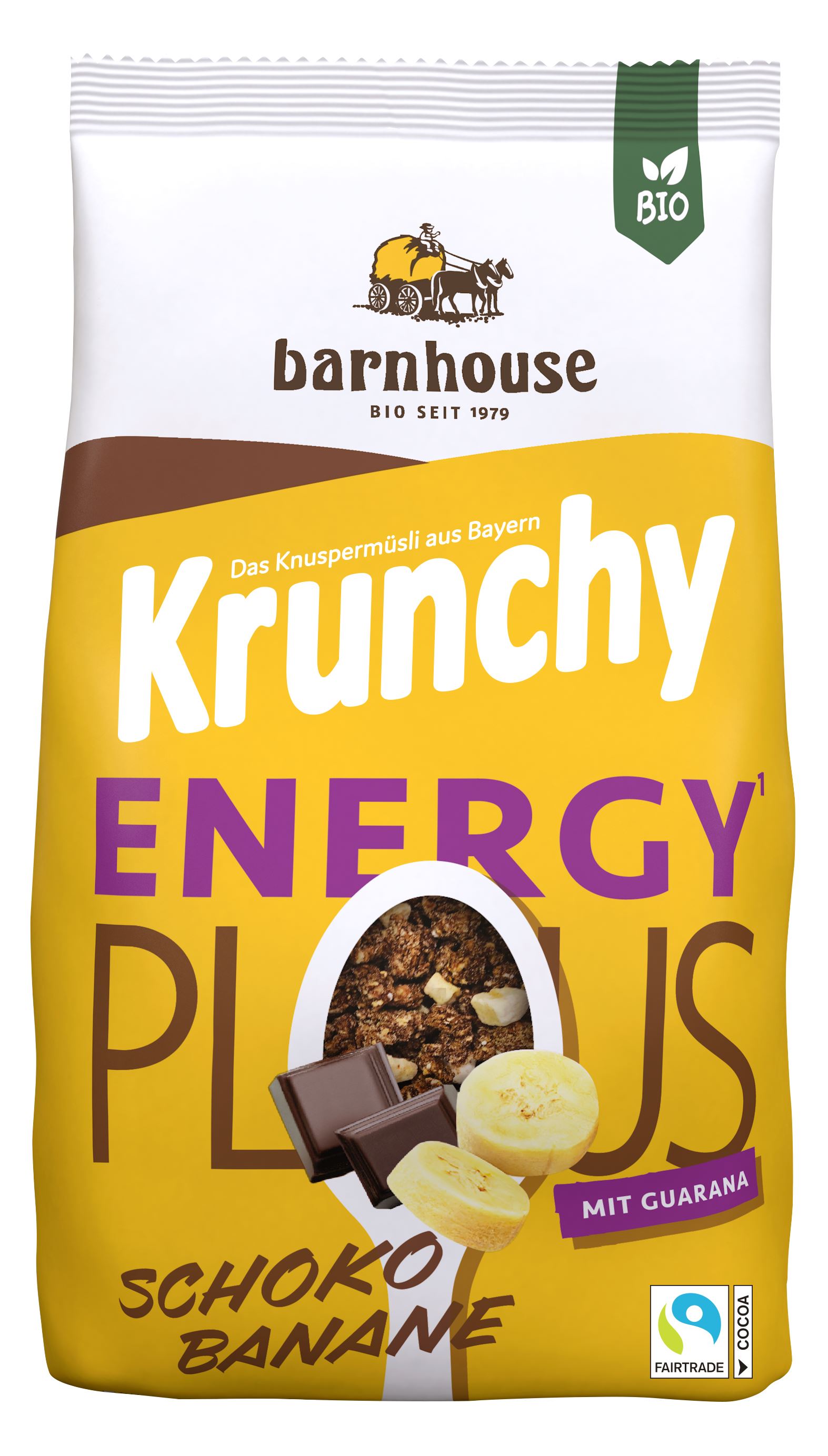 MUESLI KRUNCHY ENERGY PLUS CHOCO PLATANO BIO 325gr-BARN HOUSE