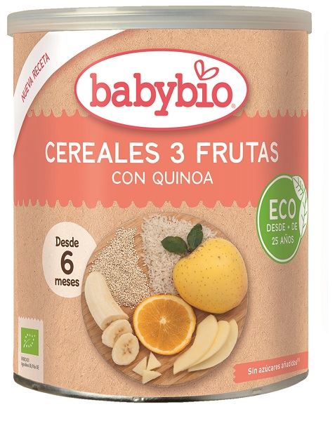 BABYBIO PAPILLA CEREALES 3 FRUTAS con quinoa 220 gr