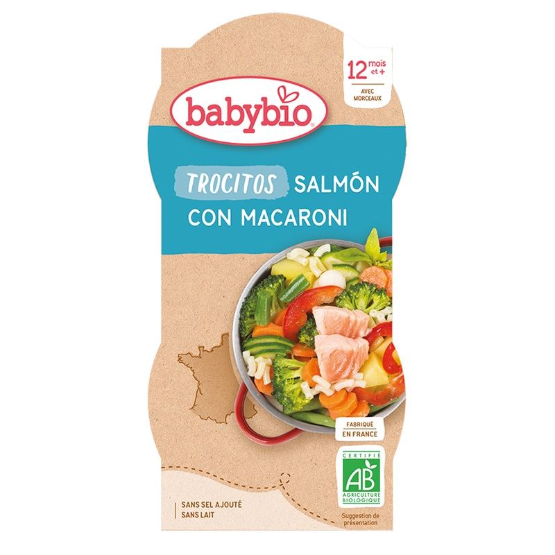 POTITO TROCITOS MENÚ SALMÓN Y MACARRONES 2x200gr - BABYBIO 