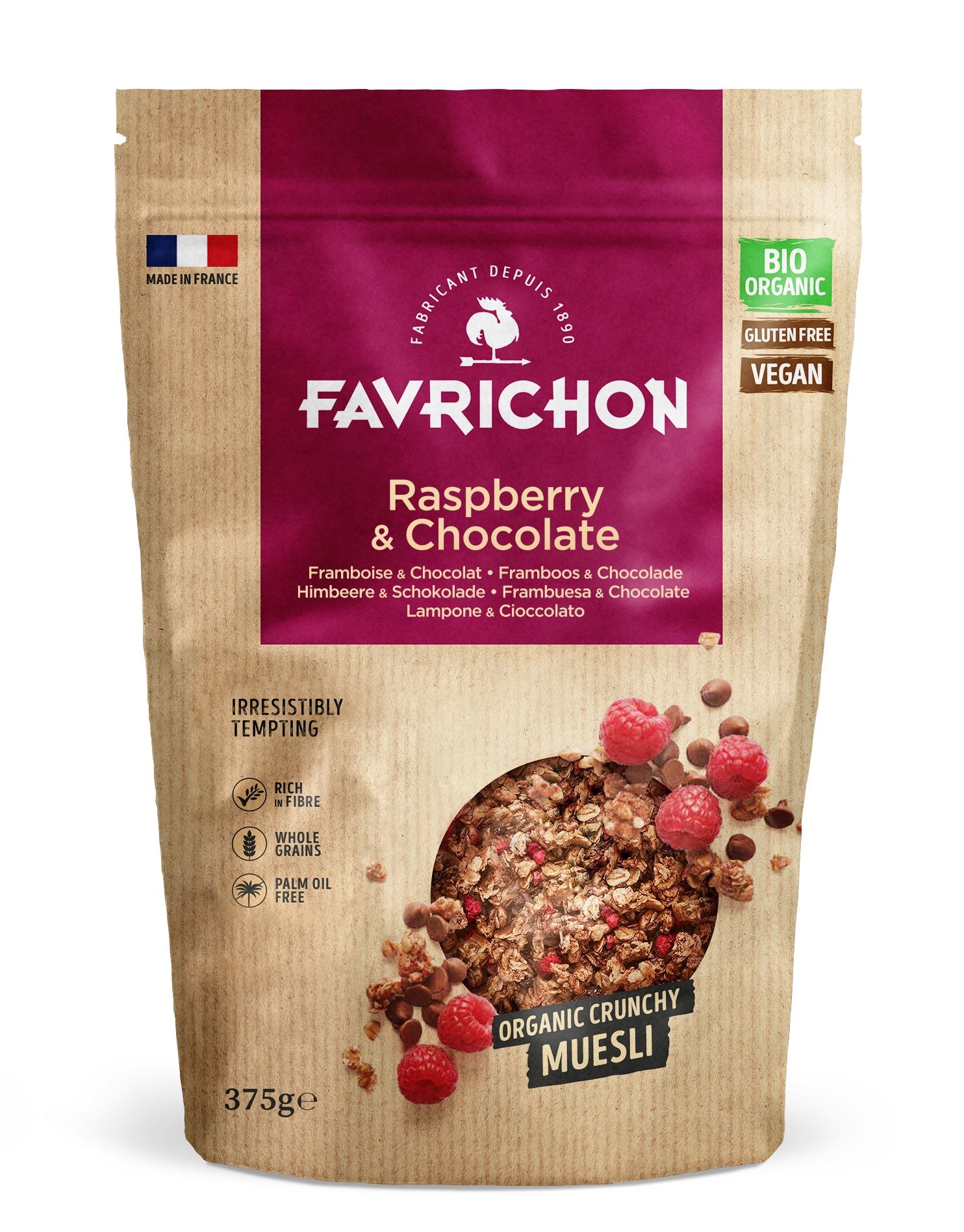 MUESLI CRUNCHY FRAMBUESA Y CHOCO S/G 375 gr 