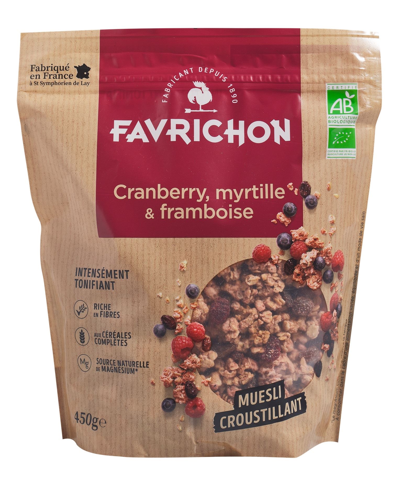 MUESLI CRUNCHY FRAMBUESA Y ARÁNDANOS 450 gr